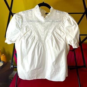 Brand new with tags white lace short sleeve poplin top